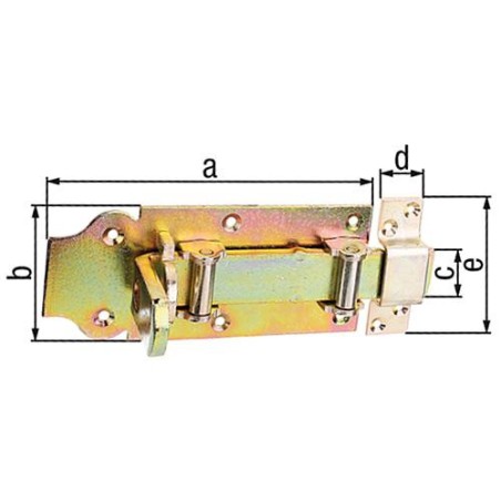 Verrou porte, avec passant 180mm, jaune galva