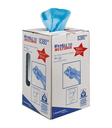 Chiffons Wypal X60 Boite distritrice bleu clair 150 pcs - 24,5 x 42 cm