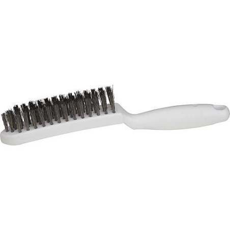 Brosse avec manche en plastique 2 rangs, Fil en acier inoxydable 25mm pour industrie des denrees alimentaires