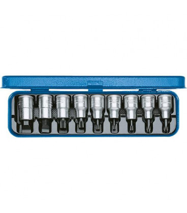 Jeu d'embouts de tournevis GEDORE 9 pcs, 1/2", p. vis cruciforme, vis a fente, vis a denture multiple