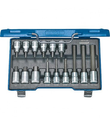 Jeu d'embouts de tournevis GEDORE 15 pieces, 1/2", six pans creux