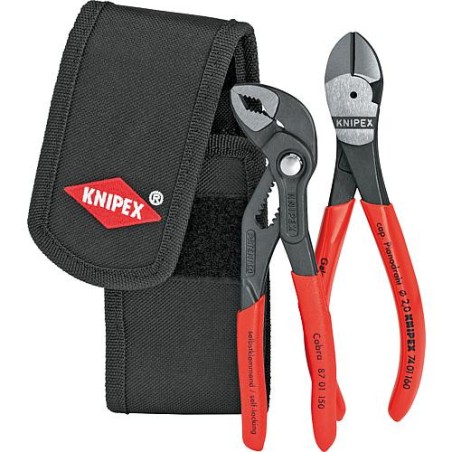 Mini-jeu de pinces en pochette ceinture a outils, 2 parties, pince coupante + mini-cobra