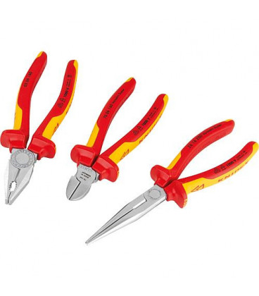 Kit Pince KNIPEX 3 pieces constitué d'une pince coupante diagonale, pince a becs demi-ronds et pince univ.