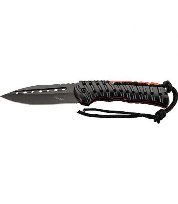 Couteau de poche avec lame revetue noir et poignee noire-rouge