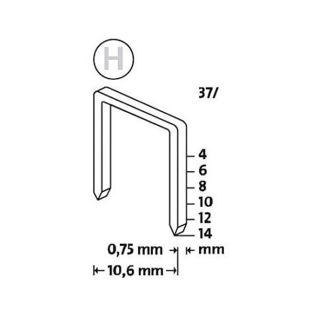 Agrafe Type H 37/14 zinguee, super dur emballlage transparent 1000 pcs