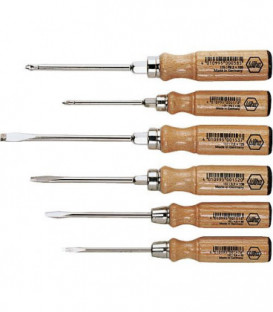 Set de tournevis Pozidriv a fente bois 6 pcs, Lame ronde avec ecrou 6 pans Type 162 ZK6 SO