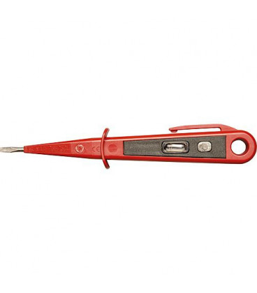 Tournevis detecteur de phase rouge 125-250V, VDE/GS, lame 3mm longueur totale 150 mm