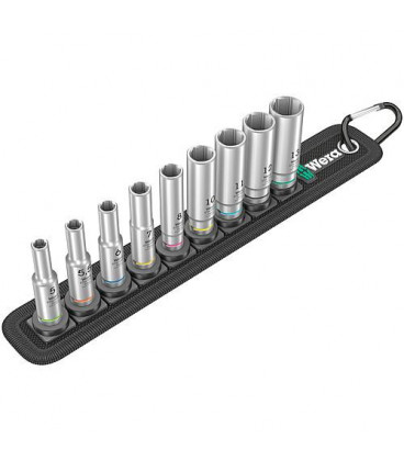 Jeu de douilles WERA 9 pieces 1/4", 6 pans SW 5,0 - 13,0, long