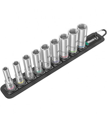 Jeu de douilles WERA 9 pieces 3/8", 6 pans, SW 8,0 - 19,0, long