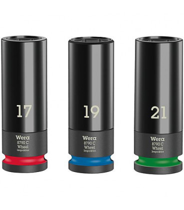 Jeu de douille impact WERA 3 pieces 1/2", 6 pans, long SW 17 - 21