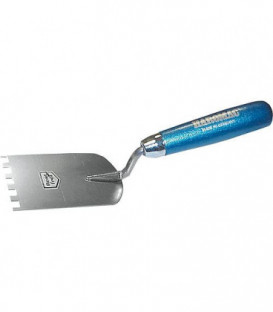 Spatule carreleur dentee 60x6x6mm inoxydable manche bleu