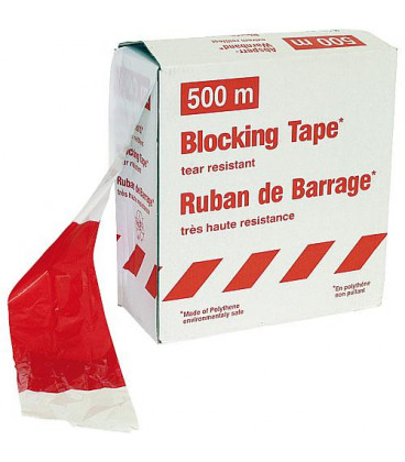 Ruban de barrage rouge/blanc raye, largeur 80 mm 1 rouleau de 500 m