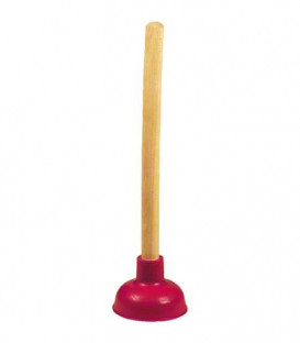 Ventouse en caoutchouc complète avec manche en bois - rouge lg 35 cm diam 115 mm - Art N° 3101