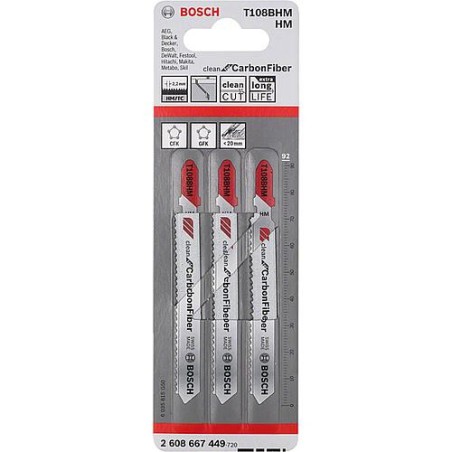 Lame scie sauteuse BOSCH® T128BHM Carbide pr plastique Long. 92 mm emb. : 3 pc.