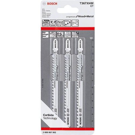 Lame scie sauteuse BOSCH® T367XHM pr bois et metal, Long. 132mm emb. : 3 pc.