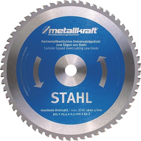 Lame scie circulaire METALLKRAFT diam. 305x2, 4x25,4mm, pour acier pour scie a onglet MTS 356