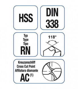 HSS Foret helicoidal blanc court RN DIN 338 9,1 10 pieces (emballage)