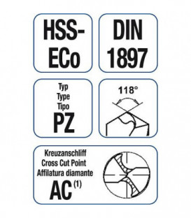 HSS Foret helicoidal blanc extra court PZ cyl. 5,1 10 pieces (emballage)