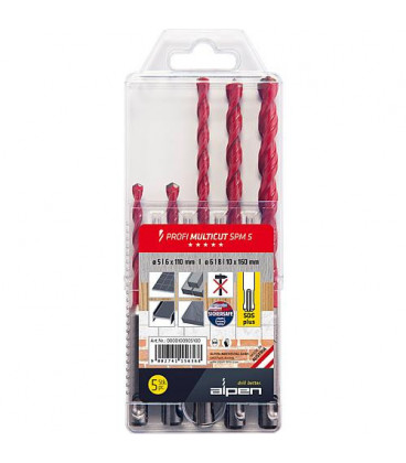 Kit foret multifonction ALPEN Profi Multicut, 5 pcs avec tige SDS-Plus courte, boite plastique