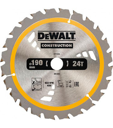 Lame de scie circulaire diam. 190 x 30 mm + 24 dents alternes convient pour DeWALT DWE575K