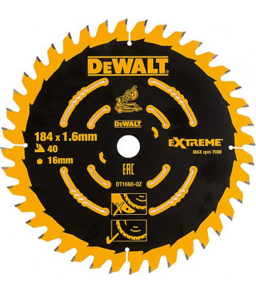 Lame de scie circulaire DeWALT Extreme special D : 184x16x1,6mm avec 40 dents