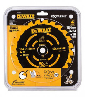 Lame de scie circulaire DeWALT Extreme special D : 184x16x1,6mm avec 24 dents