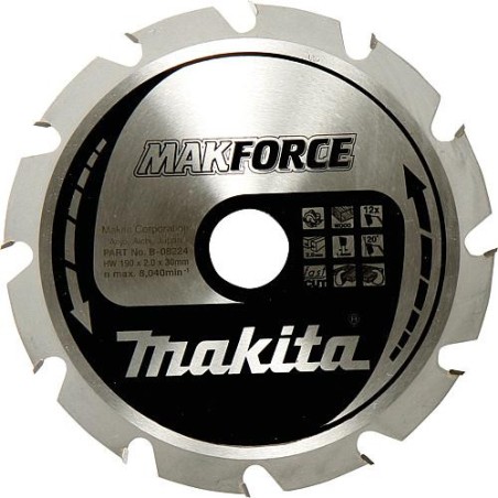 Lame de scie circulaire MAKITA diam. 190 x 30 mm 12 dents,pour coupe verticale + transversale du bois