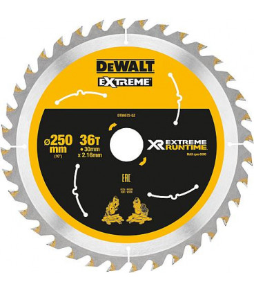 Lame de scie circulaire DeWalt, DT99572 XR Extreme Runtime 36Z 250/30 mm