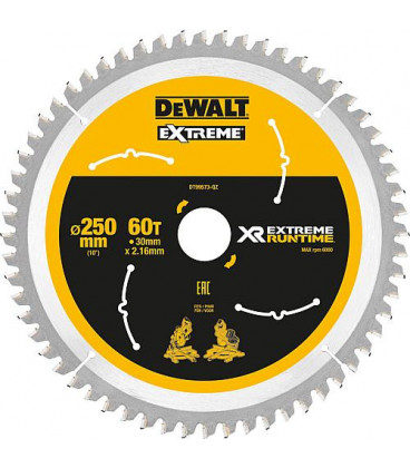 Lame de scie circulaire DeWalt, DT99573 XR Extreme Runtime 60Z 250/30 mm