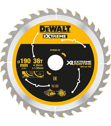 Lame scie circulaire DeWalt, DT99563 XR Extreme Runtime 36Z 190/30 mm pour scie circulaire manuelle