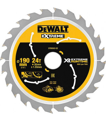 Lame de scie circulaire DeWalt, DT99562 XR Extreme Runtime 24Z 190/30 mm pour scie circulaire manuelle