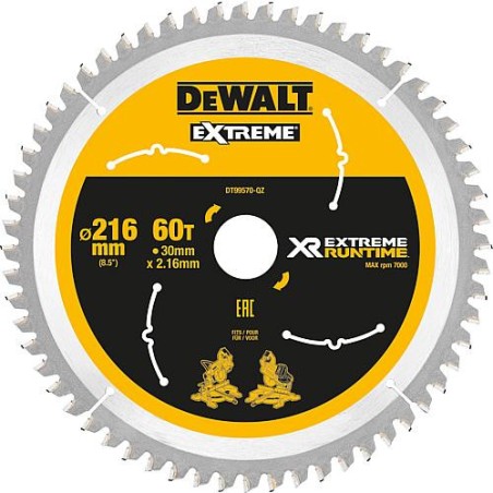 Lame de scie circulaire DeWalt, DT99570 XR Extreme Runtime 60Z 216/30mm