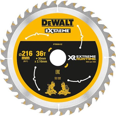 Lame de scie circulaire DeWalt, DT99569 XR Extreme Runtime 36Z 216/30 mm