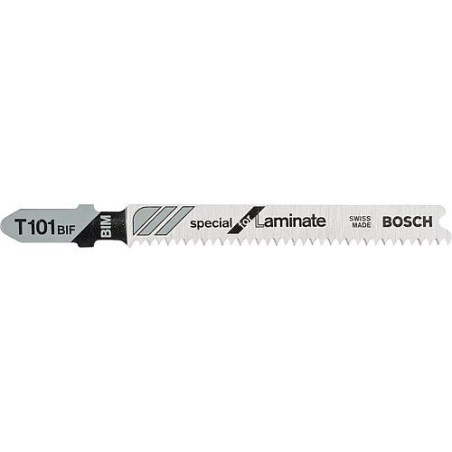 Lames de scie sauteuse BOSCH T101BIF, L : 83mm, 5 pieces, pour coupe droite propre du bois