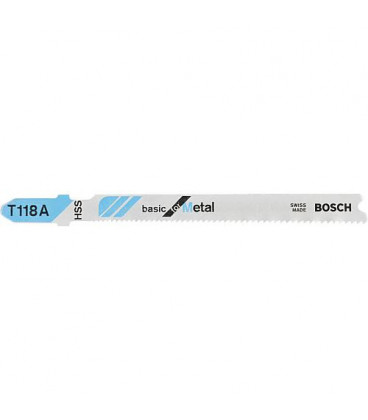 Lames de scie sauteuse BOSCH T118A, L : 92mm, 5 pieces, pour coupe droite du metal