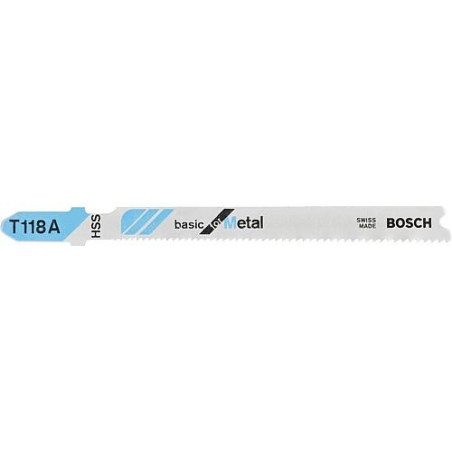 Lames de scie sauteuse BOSCH T118A, L : 92mm, 5 pieces, pour coupe droite du metal