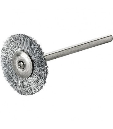 Brosse ronde fil metallique ondule 0,10mm diam. 22mm avec tige 3mm