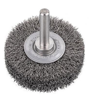 Brosse ronde fil metallique ondule 0,20mm diam. 50mm avec tige 6mm