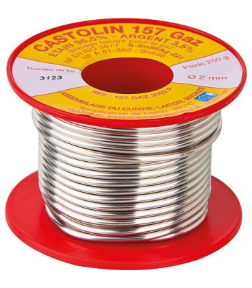 Fil d etain gaz Castolin 157 pour acier, cuivre, inox 3,5% argent, D : 2mm, 250g