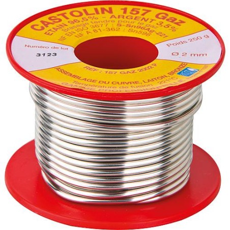 Fil d etain gaz Castolin 157 pour acier, cuivre, inox 3,5% argent, D : 2mm, 250g