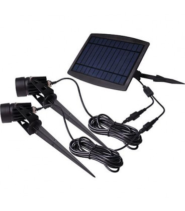 Kit eclairage solaire sur pile 2 x spots 70lm avec 3 m de cable 2 pieds a enterrer inclus