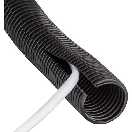 Tube ondule plastique fendu PP-mod, NW50 noir rouleau de 25m