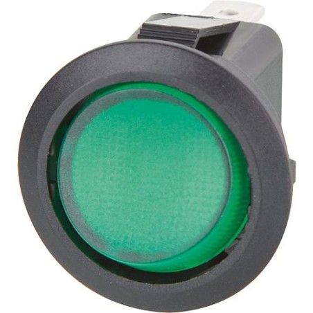 Interrupteur a bascule 6,5A, 1 pole, noir/vert, éclairé dimensions 20 mm