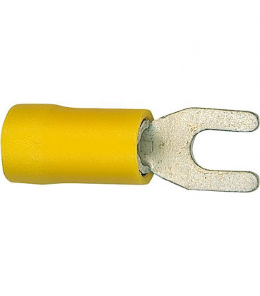 Cosse de cable en forme fourchu isolee, 5,5 mm², 6,4 mm Couleur jaune, emballage  :  100 pcs
