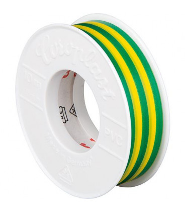 Rubant isolant pour l'electricite vert-jaune largeur 15 mm longueur 10 metres