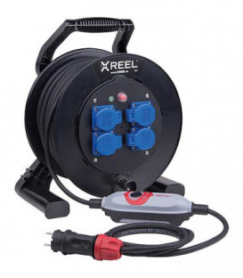 PRCD-S+Enrouleur de cable de securite XREEL 310, 4x prises Schuko, cable 10m, HO7RN-F 3G2,5