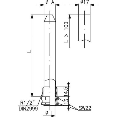 Doigt de gant Alre NTHK-2-100 V4A, L:100mm, DN15