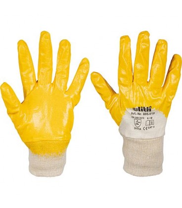 Gants de travail recouvert nitrile jaune, coton tricot int Taille 8 - conditionnement : 1 paire