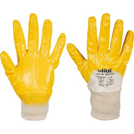 Gants de travail recouvert nitrile jaune, coton tricot int Taille 8 - conditionnement : 1 paire