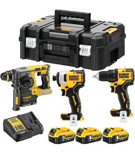 Kit batteries DeWALT 3 pièces perceuse visseuse, visseuse a percussion et marteau perforateur